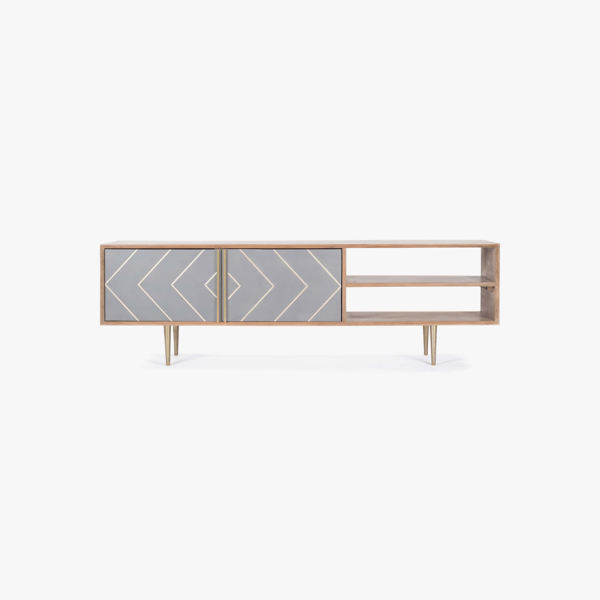Toshi TV Unit With Acacia Wood, Mild Steel and cement with Inlay
